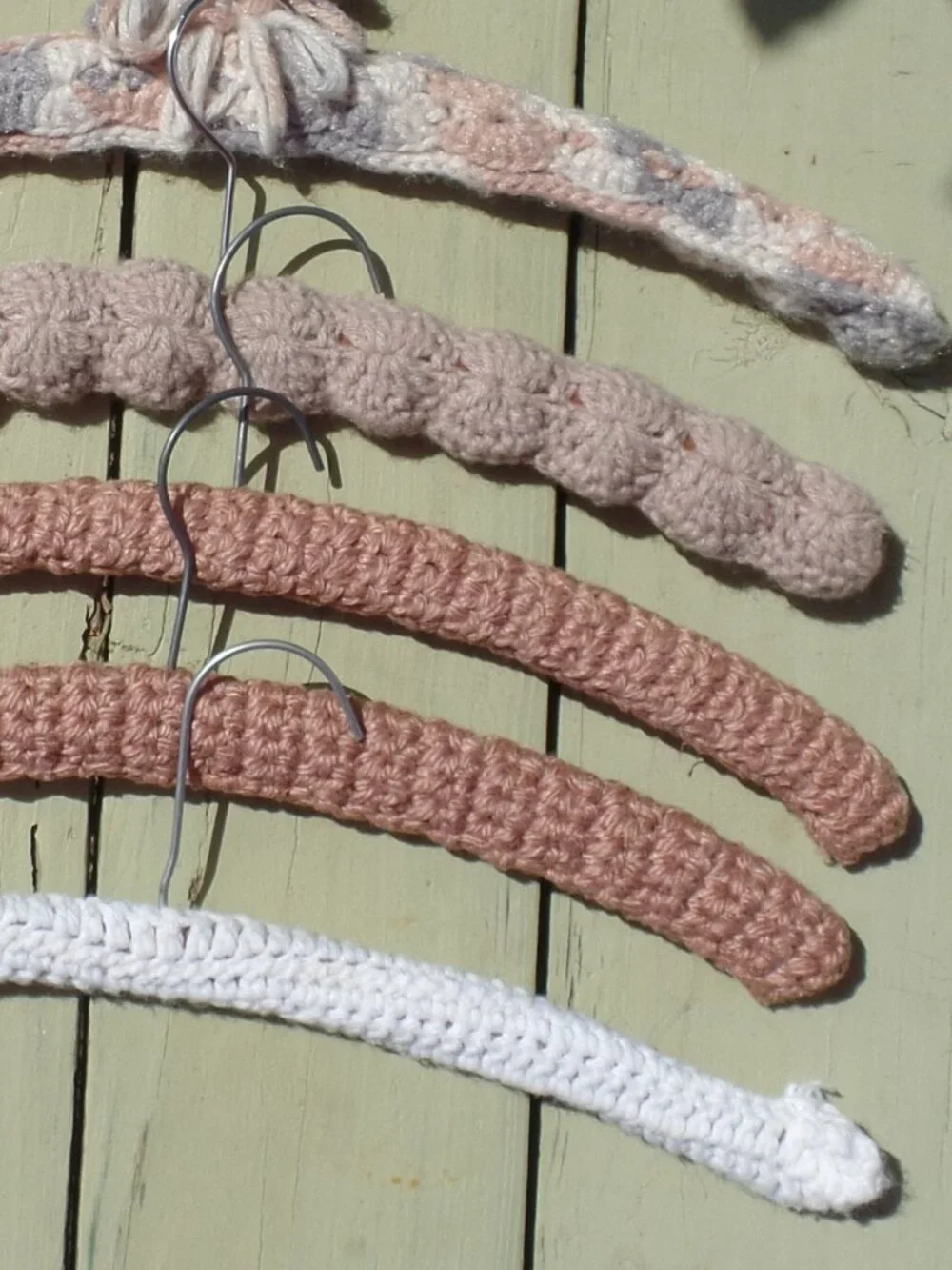 Vintage Hand Crocheted Hangers SET of 5 BLUSH & 1 WHITE